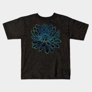 Colorful chrysanthemum or Mums flower drawing - faded blue with green lines in the petals. Kids T-Shirt